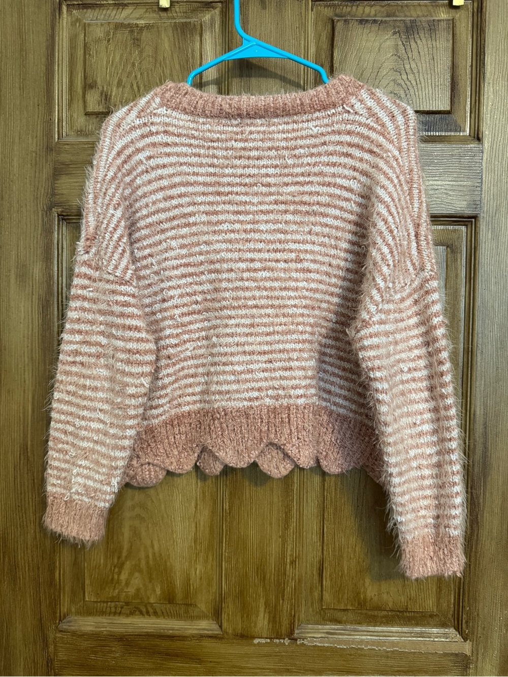 Pink Lily Striped V-Neck Cropped Sweater in Dusty Rose and Cream - Picture 2 of 3